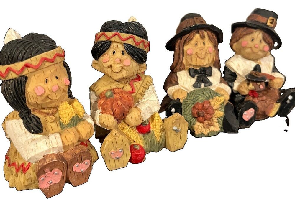 Native Ameriecan Pilgrim Indian Boy and Girl Collectable Figurine Harvest